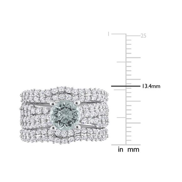 3.75 Carat (ctw) Aquamarine and Lab-Created White Sapphire Engagement Ring & Wed - Picture 4 of 5